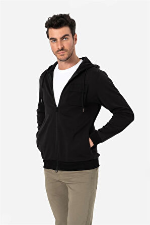 BROTHERS ERKEK RAHAT KESİM KAPÜŞONLU CEP DETAYLI ÇİFT TARAFLI FERMUARLI SWEATSHIRT JORDAN SİYAH B06.242.691