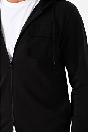 BROTHERS ERKEK RAHAT KESİM KAPÜŞONLU CEP DETAYLI ÇİFT TARAFLI FERMUARLI SWEATSHIRT JORDAN SİYAH B06.242.691