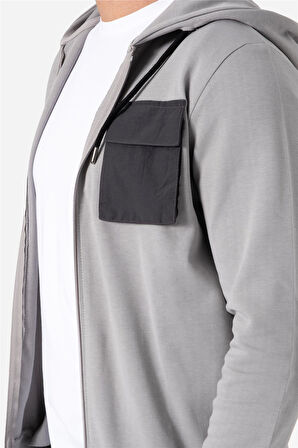 BROTHERS ERKEK RAHAT KESİM KAPÜŞONLU CEP DETAYLI ÇİFT TARAFLI FERMUARLI SWEATSHIRT JORDAN GRİ B06.242.691