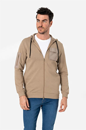BROTHERS ERKEK RAHAT KESİM KAPÜŞONLU CEP DETAYLI ÇİFT TARAFLI FERMUARLI SWEATSHIRT JORDAN VİZON B06.242.691