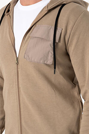 BROTHERS ERKEK RAHAT KESİM KAPÜŞONLU CEP DETAYLI ÇİFT TARAFLI FERMUARLI SWEATSHIRT JORDAN VİZON B06.242.691