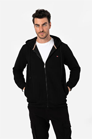 BROTHERS ERKEK RAHAT KESİM KAPÜŞONLU YANDAN CEPLİ  LOGO NAKIŞLI  SWEATSHIRT JABBAR SİYAH B06.242.693