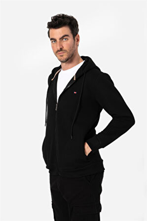 BROTHERS ERKEK RAHAT KESİM KAPÜŞONLU YANDAN CEPLİ  LOGO NAKIŞLI  SWEATSHIRT JABBAR SİYAH B06.242.693