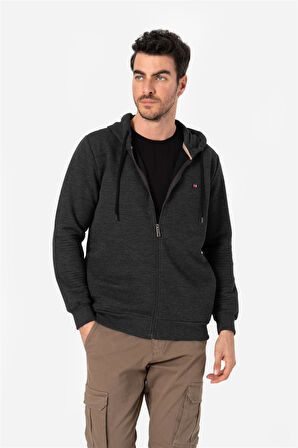 BROTHERS ERKEK RAHAT KESİM KAPÜŞONLU YANDAN CEPLİ  LOGO NAKIŞLI  SWEATSHIRT JABBAR ANTRASİT B06.242.693