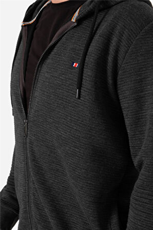 BROTHERS ERKEK RAHAT KESİM KAPÜŞONLU YANDAN CEPLİ  LOGO NAKIŞLI  SWEATSHIRT JABBAR ANTRASİT B06.242.693