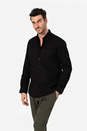 BROTHERS ERKEK COMFORT FIT BASIC UZUN KOL TEK CEPLİ YIKAMALI GABARDİNGÖMLEK KANSAS LS SİYAH B01.242.427