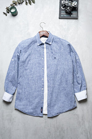 Brothers Erkek Tailored Fit Uzun Kol Logo Nakışlı Yıkamalı Pamuk Keten Gömlek Lindy Ls B01.251.709 - Açık Lacivert