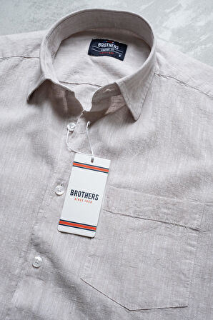 Brothers Erkek Comfort Fit Kısa Kol Tek Cepli Yıkamalı Pamuk Keten Gömlek Lunas Ss B01.251.609 - Bej