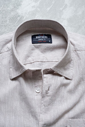 Brothers Erkek Comfort Fit Kısa Kol Tek Cepli Yıkamalı Pamuk Keten Gömlek Lunas Ss B01.251.609 - Bej