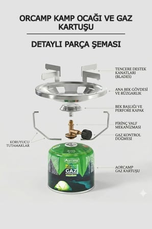 Orcamp Siboplu Kamp Ocağı 450 Gr Tüplü Set – Taşınabilir Kamp Ocak Seti, 5 Saat Yanma Süresi
