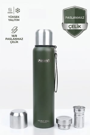 Orcamp Termos Çift Katmanlı Paslanmaz Çelik Vakumlu 1000 Ml - Outdoor Kamp Seyahat Sıcak Soğuk Tutucu