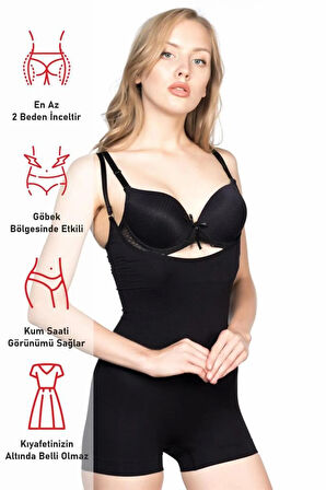 Siyah 2058 Göğsü Açık Kısa Paça Boy Korse