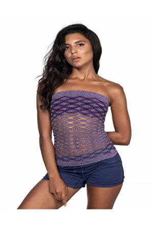 Kadın Mor  Straplez  Fileli Dikişsiz Büstiyer
