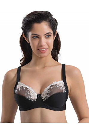 Siyah Beyaz Mı 136 C Balenli Toparlayıcı Dantelli Sütyen