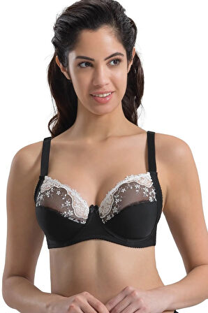 Siyah Beyaz Mı 136 C Balenli Toparlayıcı Dantelli Sütyen