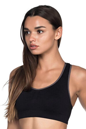 Kadın Siyah Double Seamless Sporcu Toparlayıcı Sütyen
