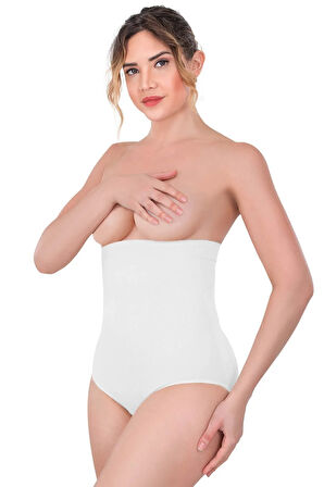 Beyaz 2080 Yüksek Bel Çıtçıtlı Slip Korse