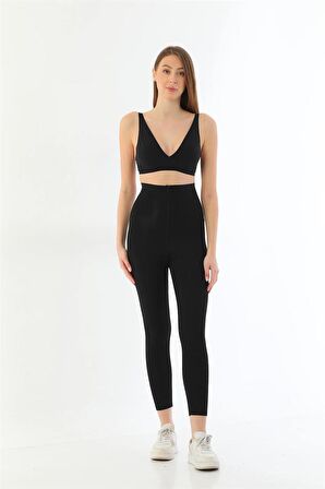 SİYAH MI 2711 Lazer Kesim Fermuarlı Uzun Tayt