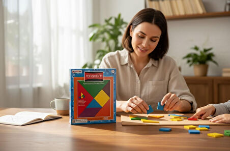 Tangram Montessori Eğitim Oyunu - Ahşap Zeka ve Şekil Geliştirme Seti (7 Parça)