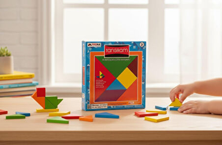 Tangram Montessori Eğitim Oyunu - Ahşap Zeka ve Şekil Geliştirme Seti (7 Parça)