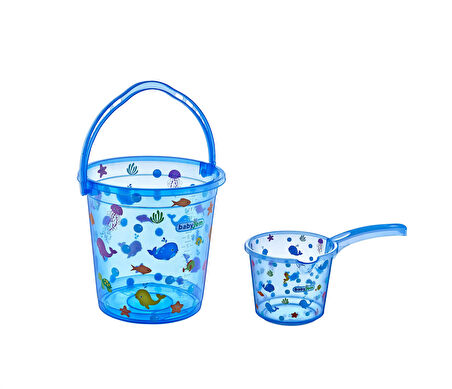 Babyjem 923 Şeffaf Kova & Maşrapa Set Mavi Desenli