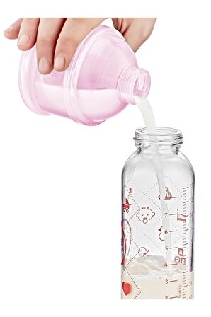 Katlı Toz Mama Kabı Pembe + Sıkmalı Kaşık Pembe 90 ML - Özel Koruyucu Kapaklı