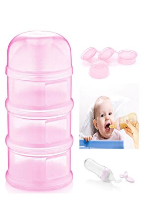 Katlı Toz Mama Kabı Pembe + Sıkmalı Kaşık Pembe 90 ML - Özel Koruyucu Kapaklı