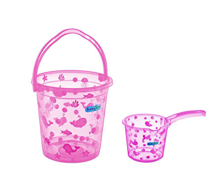 Babyjem 923 Şeffaf Kova & Maşrapa Set Pembe Desenli