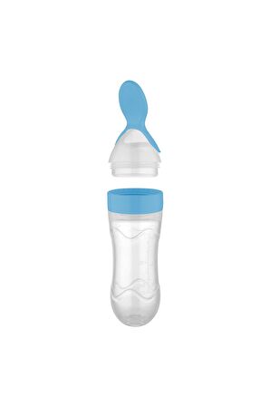 Katlı Toz Mama Kabı Mavi + Sıkmalı Kaşık Mavi 90 Ml - Özel Koruyucu Kapaklı