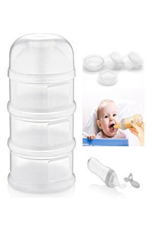 Katlı Toz Mama Kabı Beyaz + Sıkmalı Kaşık Gri 90 Ml - Özel Koruyucu Kapaklı