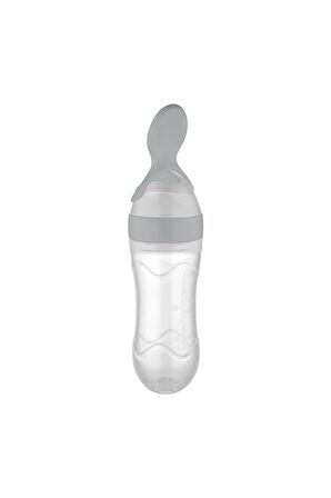 Katlı Toz Mama Kabı Beyaz + Sıkmalı Kaşık Gri 90 Ml - Özel Koruyucu Kapaklı