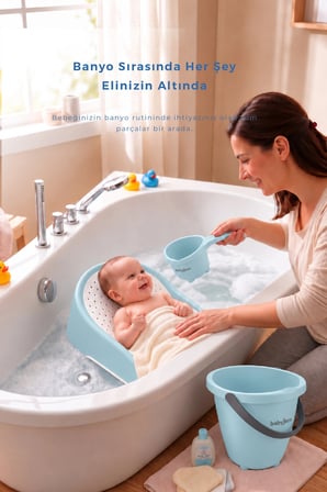 Babyjem Elegant Soft Banyo Desteği Kaydırmaz Bebek Yıkama Yardımcısı 3'lü Set Soft XL Boyut Mavi