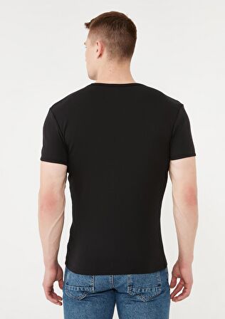 Mavi V Yaka Siyah Basic Tişört 063748-900