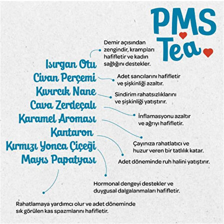 PMS Çayı-Kadınlar İçin Rahatlatıcı Karışım,Doğal Bitkilerle Adet Dönemi Desteği, 20'li PLA Poşet