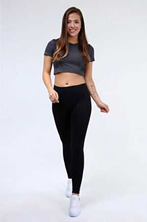 Yüksek Bel Toparlayıcı Siyah Fitilli Spor Tayt