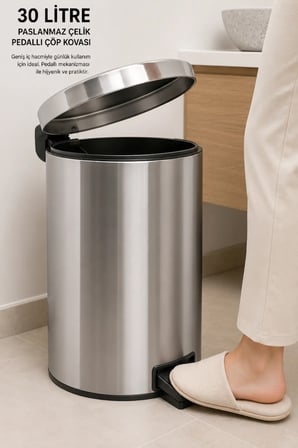 Pedallı Çöp Kovası Kapaklı Kaymaz Pedallı Krom Modern Tasarım Çöp Kovası Ev Ofis Banyo Mutfak Kullanımı