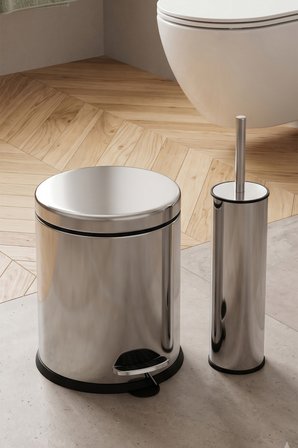 Porsima Metal Krom Kaplama 4 Parça Banyo Seti Çöp Kovası Sıvı Sabunluk Diş Fırçalığı WC Fırçası