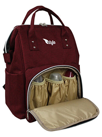 Stylo Star Takım Baskılı Just Bebek Bakım Çantası ve Termos Çanta Bordo