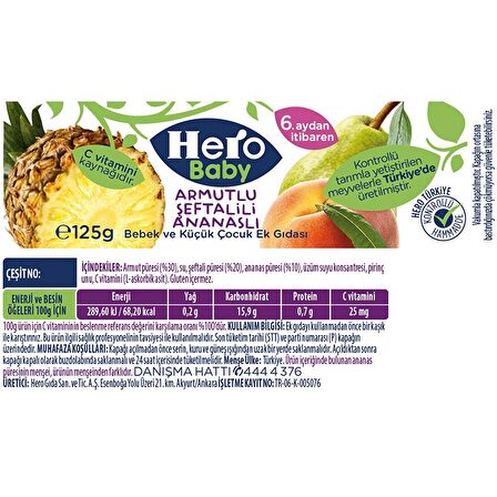 Hero Baby Armut - Şeftali Kavanoz Maması 125 gr