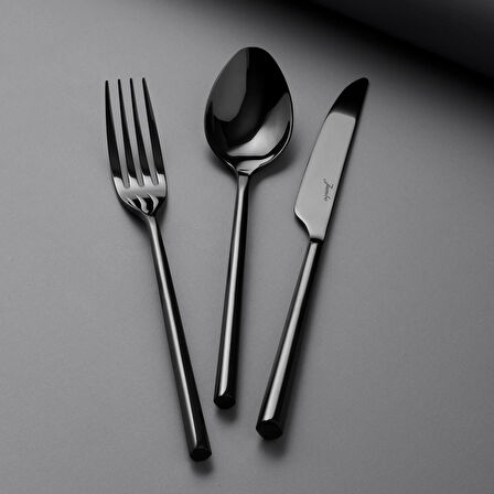 Jumbo 1001 Titanyum Siyah 12 Kişilik 84 Parça Çatal Kaşık Bıçak Takımı