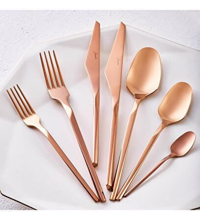 Jumbo 500.01.01.6705 5100 Quartz Titanyum Bronz Çatal Kaşık Bıçak SET 84 Parça 12 Kişilik