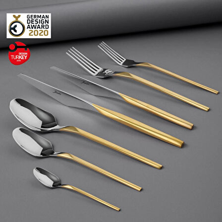 Jumbo 5100 Quartz Mat Altın 12 Kişilik 84 Parça Çatal Kaşık Bıçak Takımı