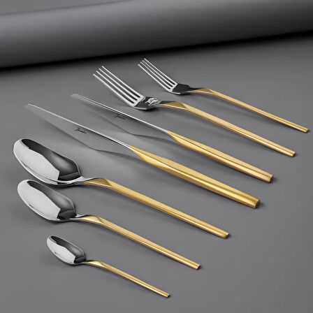 Jumbo 5100 Quartz Mat Altın 12 Kişilik 84 Parça Çatal Kaşık Bıçak Takımı