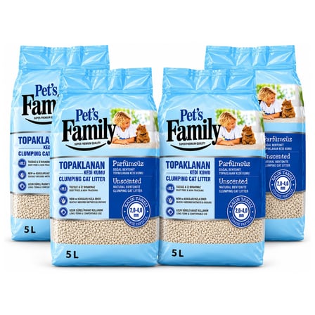 Pets Family Topaklanan Kedi Kumu Parfümsüz Kalın 5 L X 4 Ad (20 Kg)