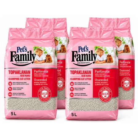 Pets Family Topaklanan Kedi Kumu Parfümsüz İ̇Nce 5 L X 4 Adet (20 Kg)