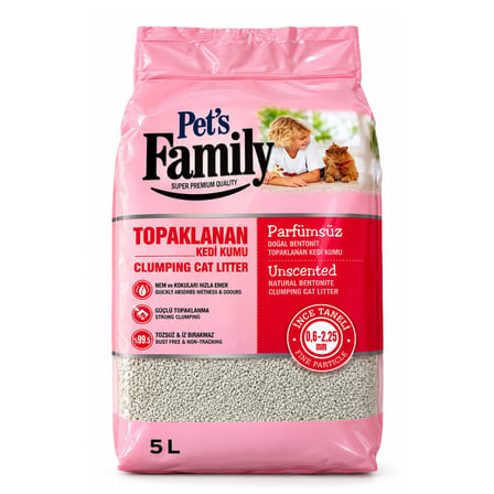 Pets Family Topaklanan Kedi Kumu Parfümsüz İ̇Nce 5 L X 4 Adet (20 Kg)