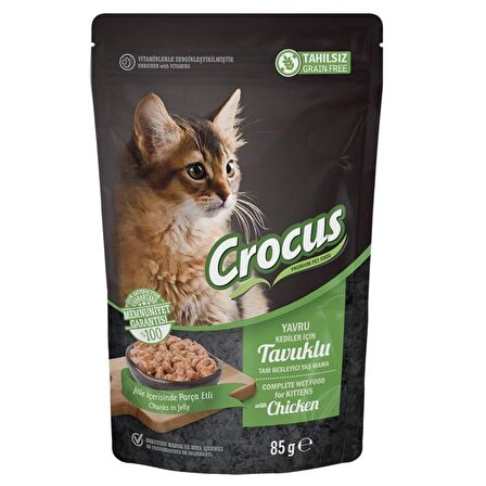 Crocus Tahılsız Yavru Kedi Tavuklu Jöleli Pouch Yaş Mama 85 G