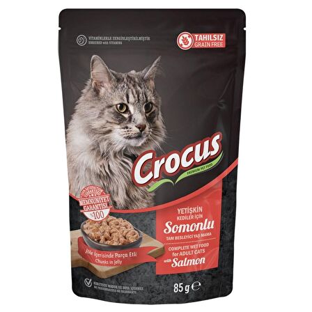 Crocus Tahılsız Kedi Somonlu Jöleli Pouch Yaş Mama 85 G