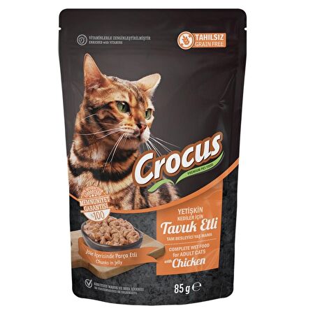 Crocus Tahılsız Kedi Tavuklu Jöleli Pouch Yaş Mama 85 G