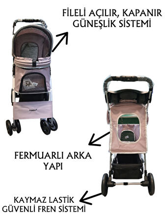 Tommy Evcil Hayvan Arabası 78x46x99,54cm Pembe Max 15 Kg